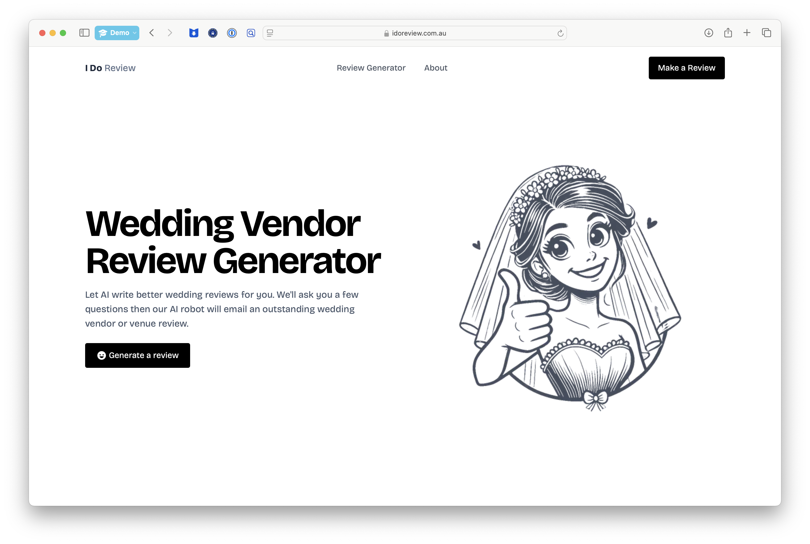 Home page screenshot of I Do Review