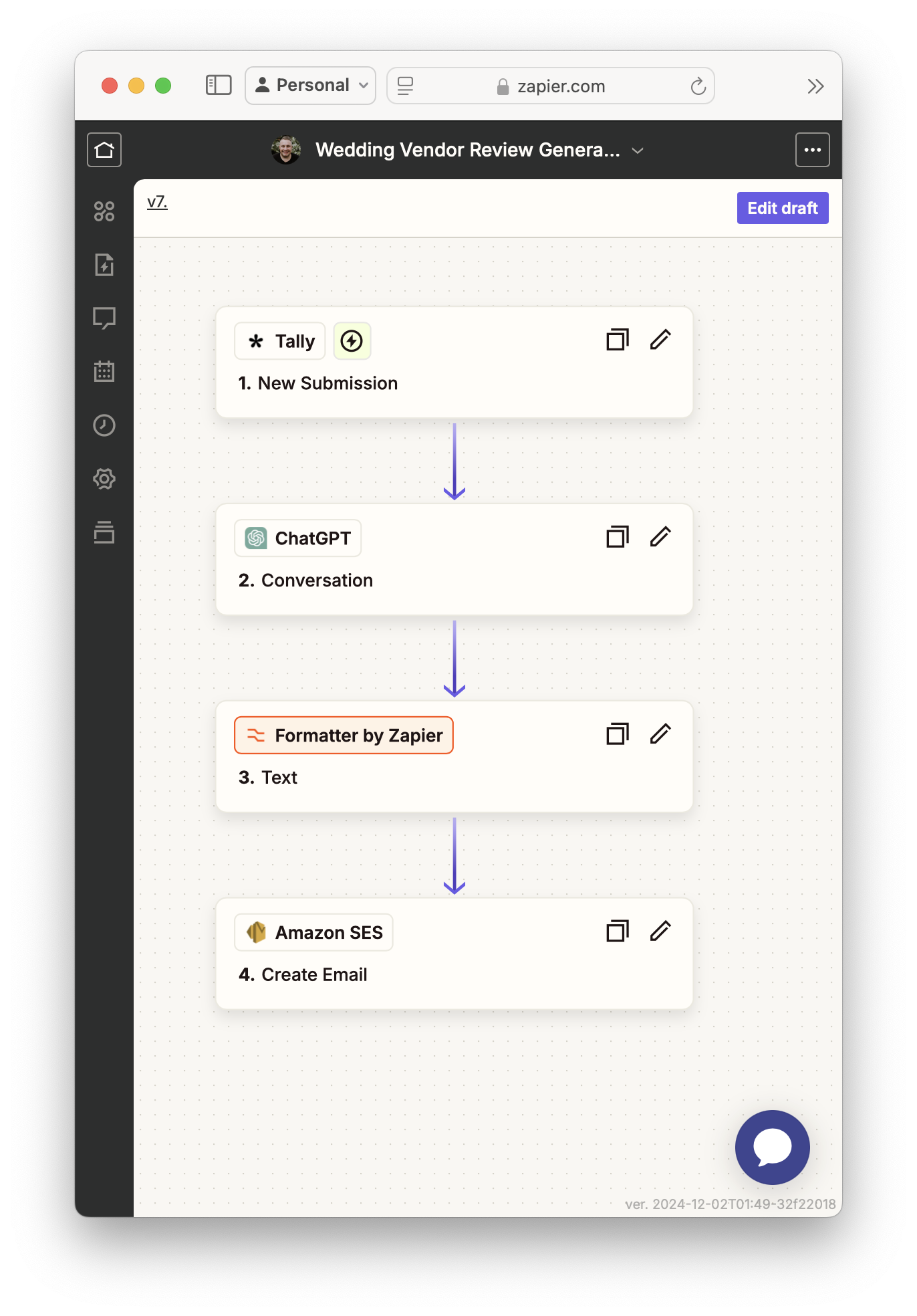 Zapier screenshot of zap